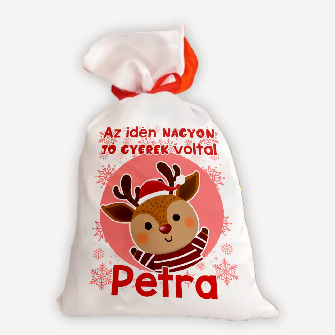 Névre szóló Mikulás zsák rénszarvassal – Az idén nagyon jó gyerek voltál!